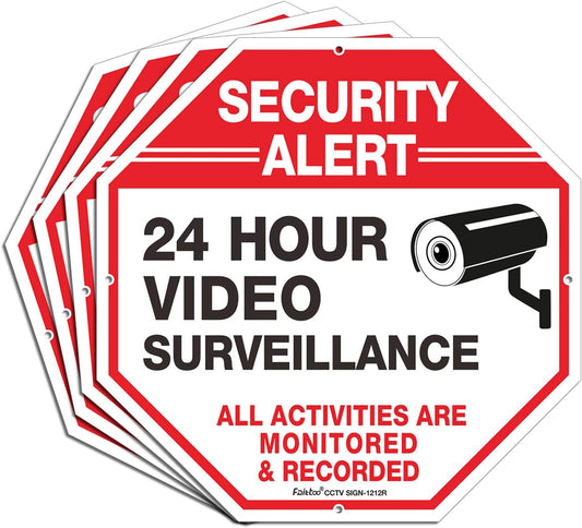 12 x12 Inches 40Mil 4 pack Video Surveillance Signs, Security Signs,Octagon Thick Aluminum Reflective sign for Home