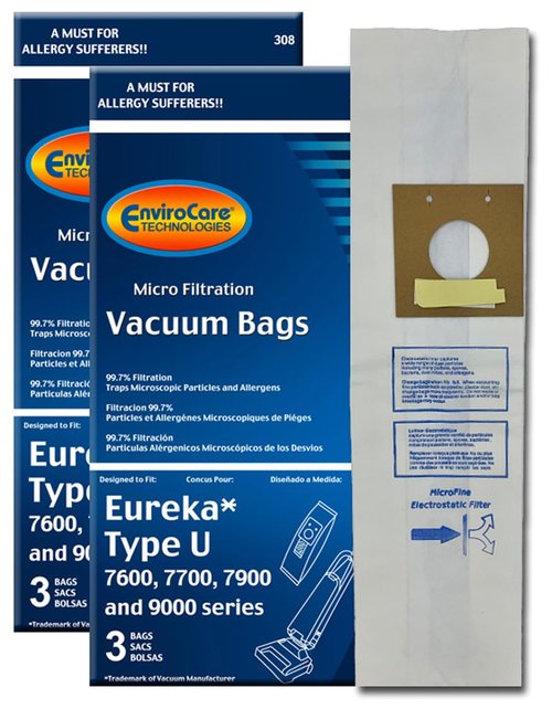EnviroCare Replacement Micro Filtration Vacuum Cleaner Dust Bags made to fit Eureka Type U Bravo II, Direct Air, World Vac, White Westinghouse Upright Vacuums. 6 Pack