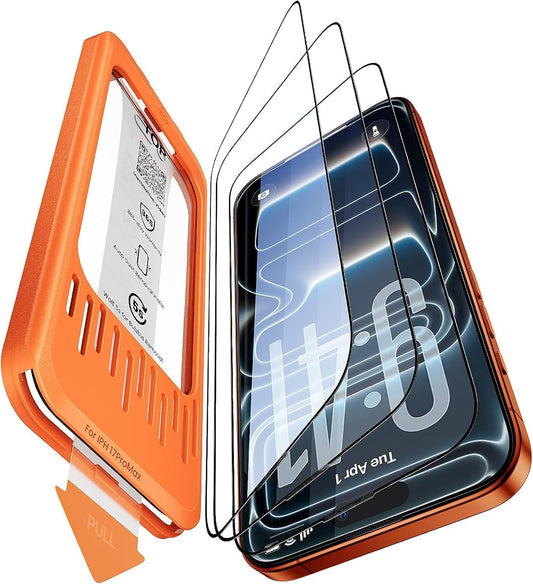 3 Pack 17 6.3", 9H+ Screen Protector for iPhone Pro Tempered Glass with Auto Dust Removal, Easy Installation Kit