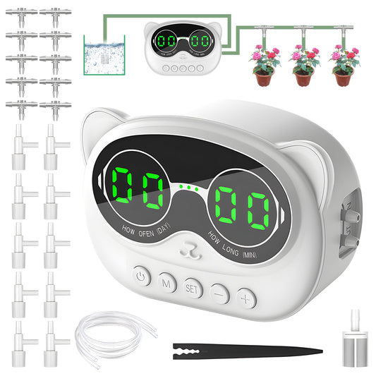 Automatic Plant Waterer, 1000ml Indoor Self Watering System Auto Drip Irrigation System for 10 Potted Plants with LED Display Programmable Timer Plant Watering Device