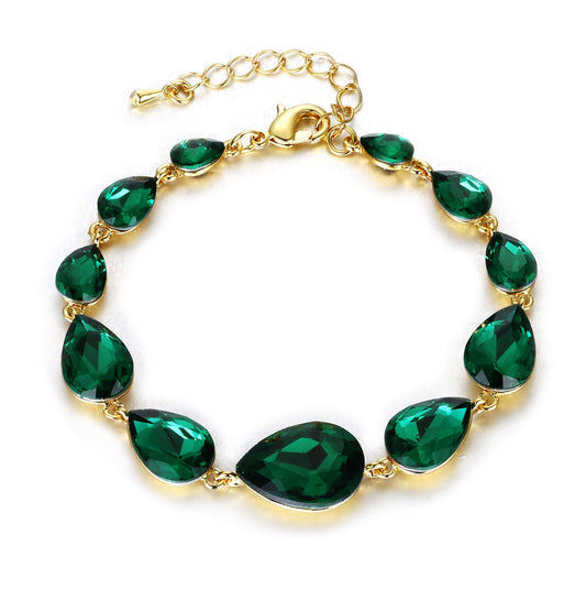 BriLove Wedding Bridal Crystal Bracelet for Women Multi Teardrop Bracelet Emerald Color Gold-Toned