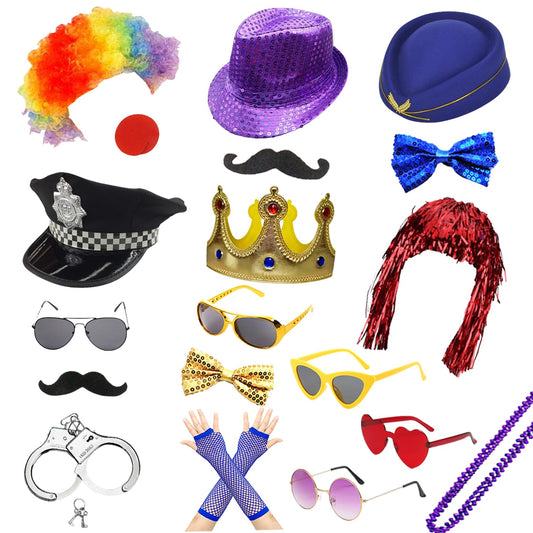 21 Pcs Funny Party Photo Booth Props Set for Adults Assorted Dress Up Costume Hats Props Fun Sunglasses Fun Photo Booth Kits for Wedding Props, Birthday, Cosplay, Bachelorette Party Supplies
