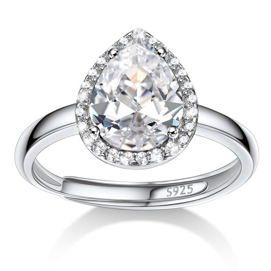 Bestyle 925 Sterling Silver Teardrop Cut Gemstone Cubic Zirconia Rings for Women April White Diamond Rings, Statement and Promise Ring for Engagement/Wedding/Anniversary/Valentines Day