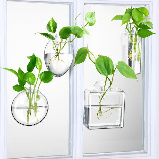 Baderke 4 Pcs Wall Hanging Planter Wall Window Propagation Station Hanging Planter Glass Terrarium Container Plant Propagation Station Vase for Garden Office Decor(Geometric)