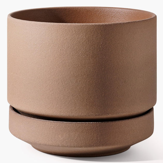 LE TAUCI 12 Inch Pots for Plants with Saucer | Ceramic Outdoor & Indoor Planter Pot for Plants | Drainage Hole, Mesh Pad | Unglazed Porous | Modern for Home, Office and Patio – Terracotta Color