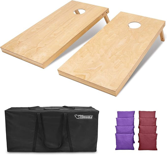 GoSports Regulation Size Wooden Cornhole Set with Natural Wood Finish - Includes Carrying Case