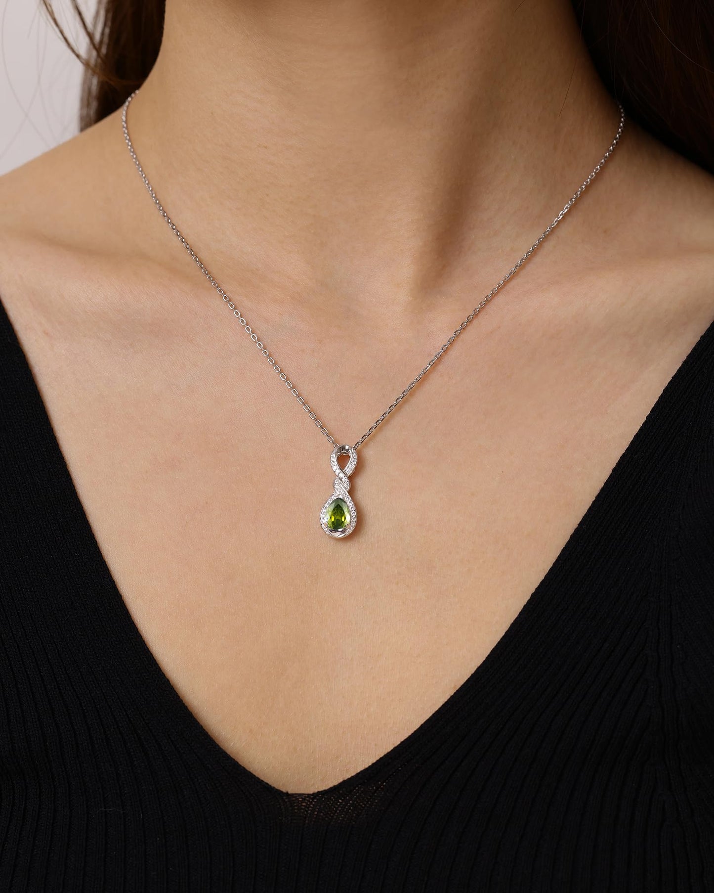 FANCIME Peridot Necklace August Birthstone Sterling Silver Dainty Infinity Knot Pendant Necklace Green Gemstone Fine Jewelry Anniversary Birthday Graduation Mothers Day Gifts for Women Her Mom