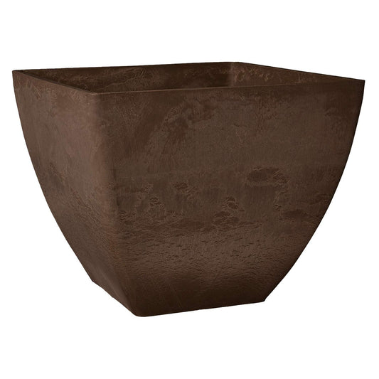 PSW Pot Collection 16x13 inch Plastic/Stone/Wood Composite Square Planter – No Drainage Hole (Drillable), Modern Indoor/Outer Pot for Flowers, Foliage, Succulents, Fairy Gardens, Chocolate