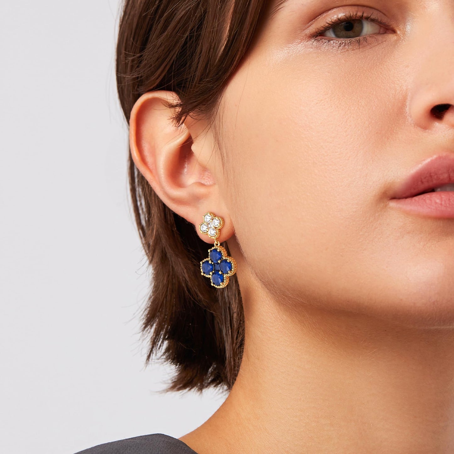 MTMY Dangle Earrings for Women 14K Gold Plated Four Leaf Clover Dangling Drop Birthstone Stud Earrings Trendy Flower Birthstone Jewelry Birthday Gifts(September)
