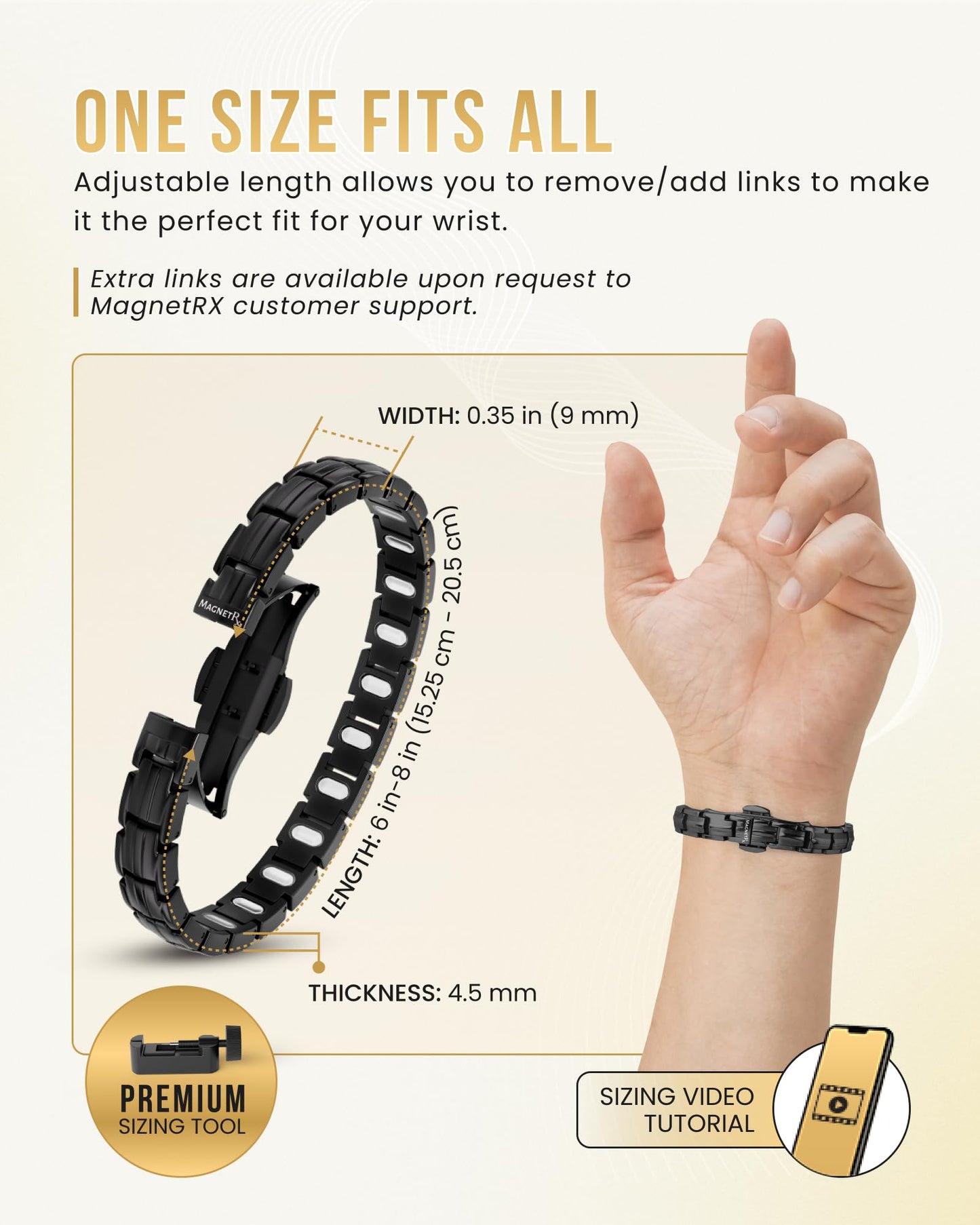 MagnetRX® Magnetic Bracelets for Women - EllipseMAX 5X Strength 5,000 Gauss Magnets - Designed in USA & PATENT PENDING - Premium Titanium Womens Magnetic Bracelet & Adjustable Length (Black)