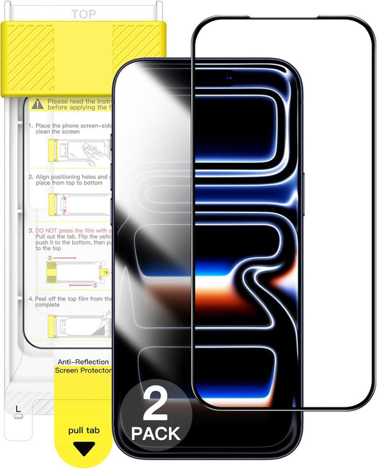 17 6.3" 2-Pack JETech Full Coverage Screen Protector for iPhone Pro, AR Anti-Reflective Coating, Black Edge Tempered