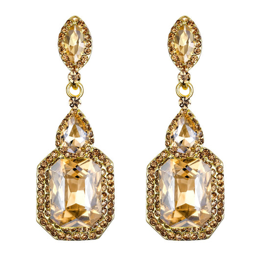 BriLove Large Long Women's Wedding Dangle Earrings Emerald Cut Crystal Infinity Figure 8 Statement Chandelier Earring for Prom Champagne
