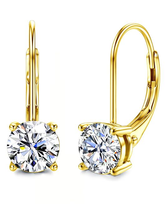 Blahanna Moissanite Earrings,1.0ct-2.0ct D Color Brilliant Round Cut Earrings S925 Sterling Silver Dangle Earrings Moissanite Leverback Drop Earring gold 5mm