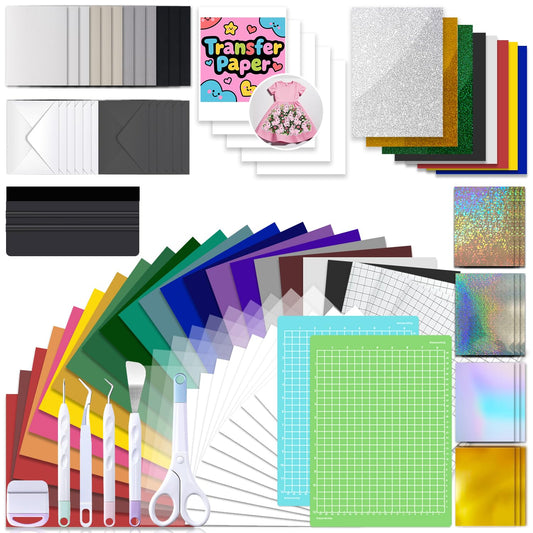 Convend The Ultimate Accessories and Supplies Bundle for Xtra - 101Pcs Craft Starter Kit with Weeding Tools, Heat Transfer Vinyl, Permanent Vinyl, Transfer Paper, Card Kit for Crafting Projects