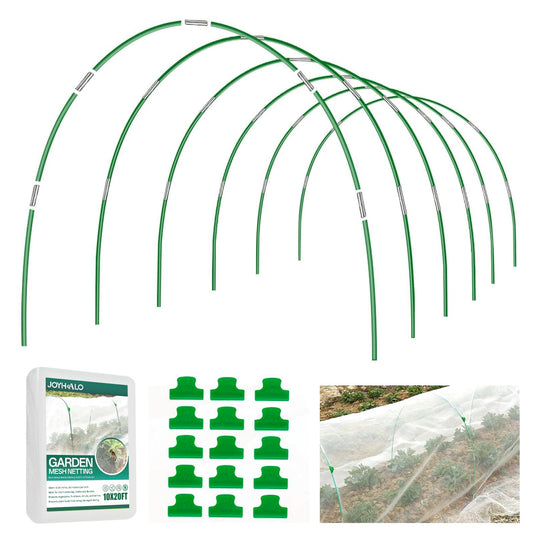 joyhalo 36pcs Garden Hoops for Raised Beds, Garden Mesh Netting Kit with 10x20 Ft Net, Bird & Cicada Netting for Trees, Garden Mesh Protection for Greenhouse, Vegetable, 18 Clips Included