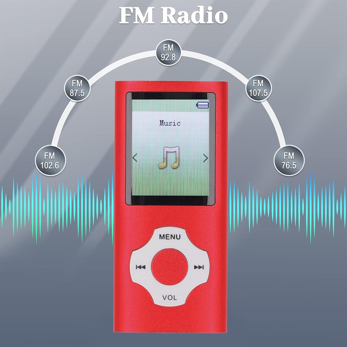 Yunseity MP3 5.0 MP4 1.8in Player, Bluetooth Player with Color Screen, Portable HiFi Sound Music Player Built in HD