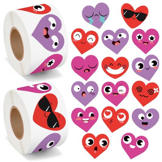BeYumi Valentine Smile Face Sticker - 1000Pcs Valentine's Day Heart Shaped Smile Face Stickers in 2 Rolls Cute Valentine Heart Waterproof Adhesive Decal Greeting Card Envelope Party Gift Decor for Kid