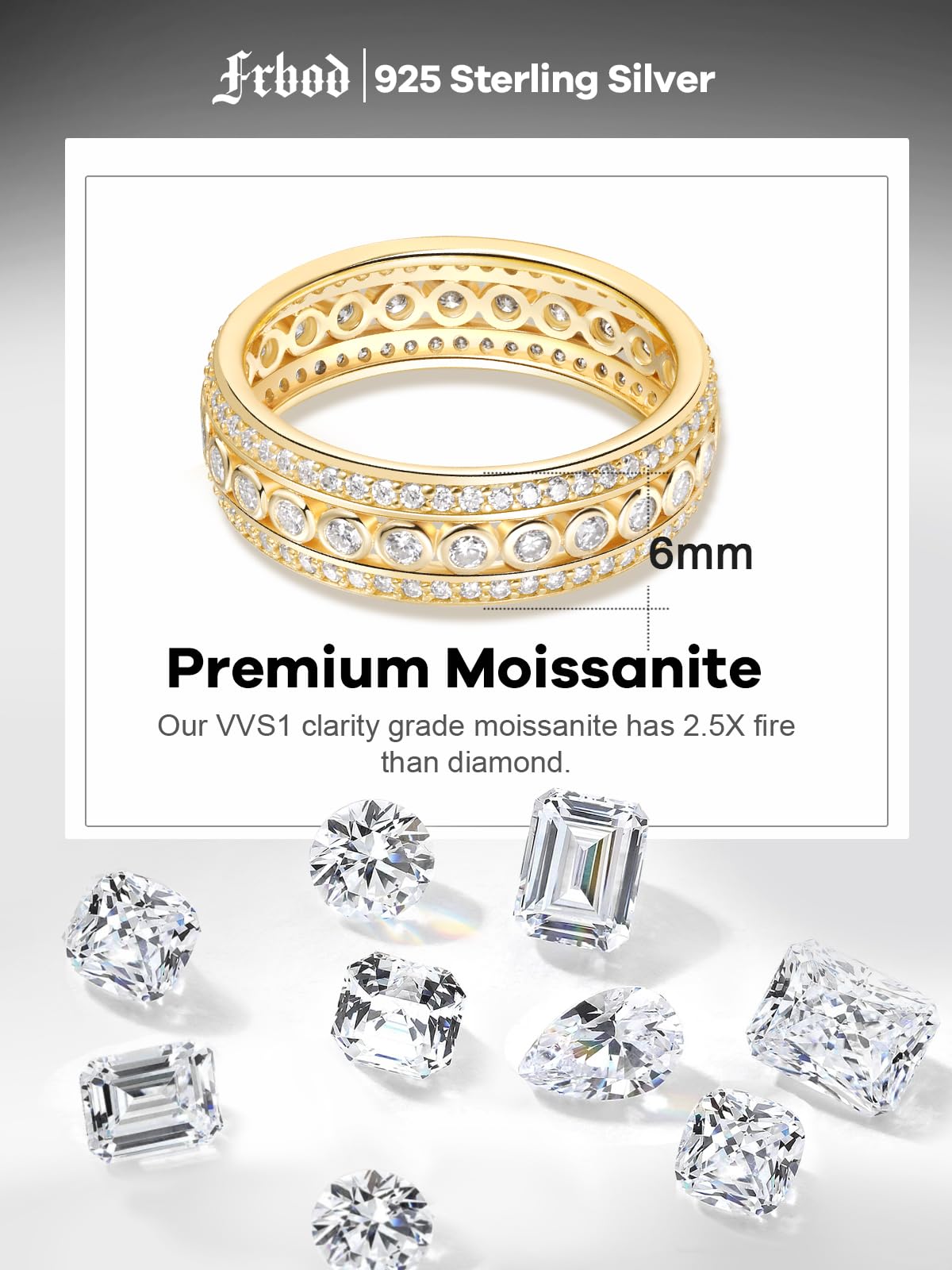 Frbod Moissanite Eternity Engagement Rings Sparkly Diamond Band 14K Gold Plated Wedding Rings for Women Men Size 6