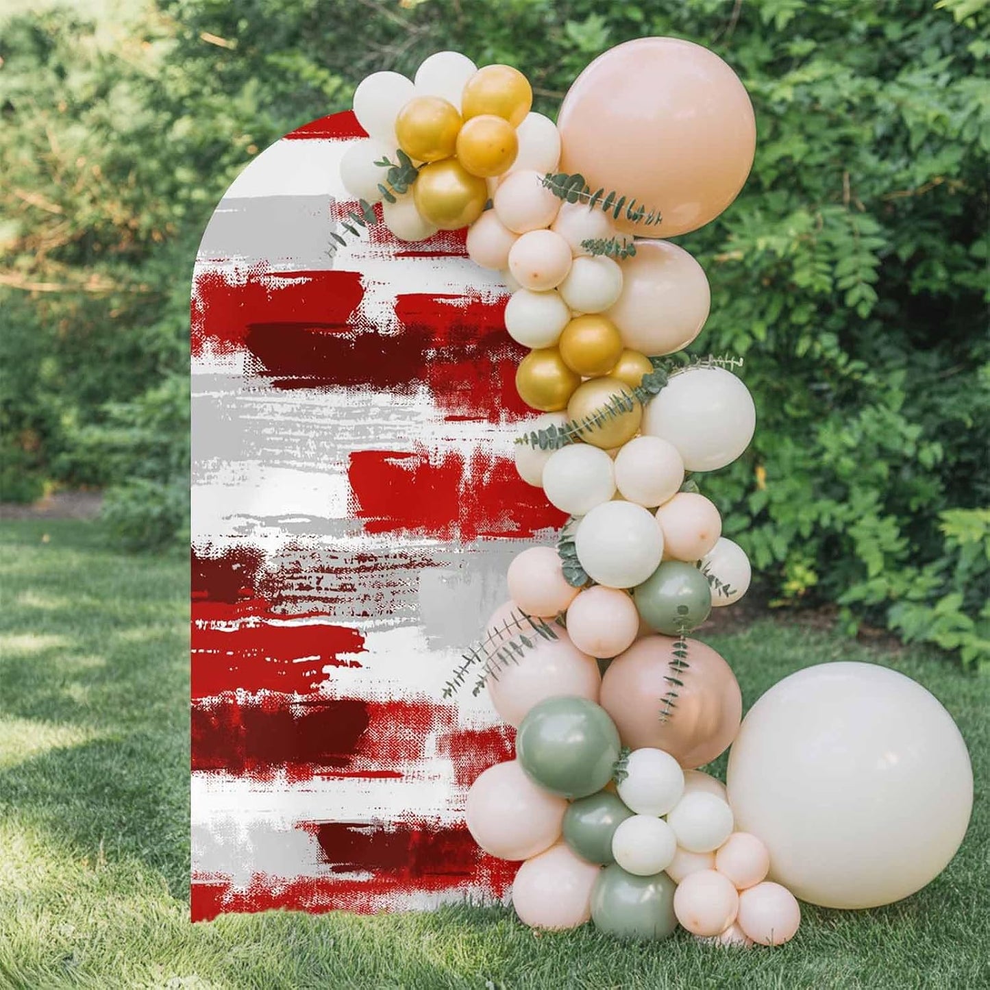 Jnbasdffb 6.6 Red Abstract Wedding Arch Cover, Stretchy Spandex Arch Backdrop Stand Covers FT, Grey Modern Mottled Art