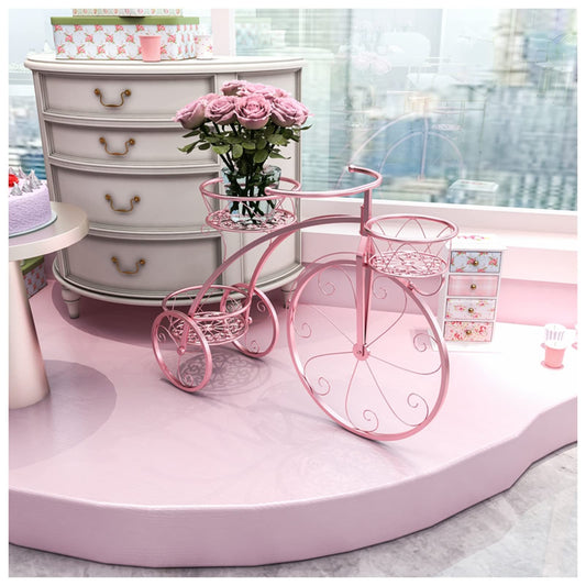Plant Stand, Metal Flower Pot Cart Holder with 3 Baskets and Decorative Wheels, Tricycle Style Plants Display Rack for Home Deck Garden Patio (Color : E)