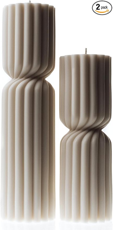 LAWA Spiral Spire Candle - Large Beautiful Handmade Pillar Scented Soy Wax Elegant Bubble Aesthetic Candle Housewarming Gift Home Room Shelf Decor Idea White (Set of 2, White)