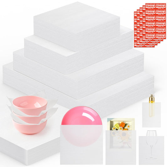 560Pcs Dish Packing Supplies for Moving, 280Thickened High-Density Foam Wrap Pouches & Sheets for Plates and Fragile Shipping Storage, 4 Sizes (16x12",12x12",12x7.8",7.8x7.8")with 280 Fragile Stickers