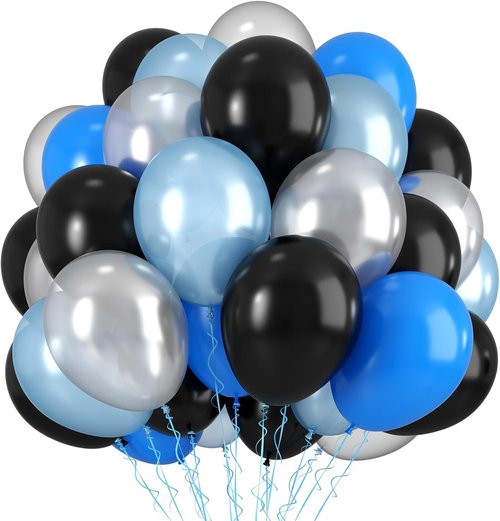Blue and Black Balloons - 12 Inch Dark Blue & Silver Pearl Balloons for Boys' Birthday Party Decor