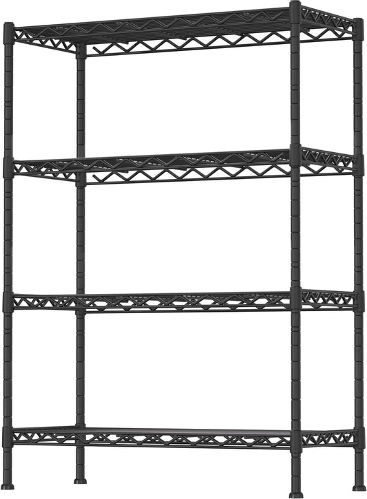 Regine Switzerland 4-Shelf Heavy Duty Storage Shelving Unit - Adjustable Metal Organizer Rack for Laundry, Bathroom & Kitchen | Black