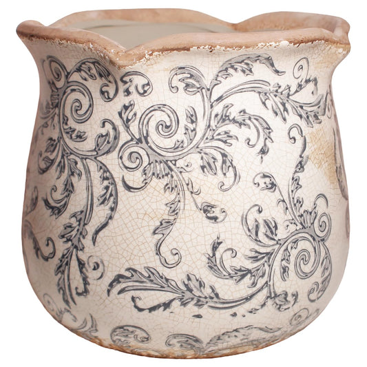 Xiaan Jiaju Ceramic Pots for Plants, Vintage Plant Pot with Drainage Hole, 6.11in. Planter for Indoor Plants, Crackle Glaze Finish Flower Pot, Perfect Tuscan Ceramic Planter for Gardening, Gray Swirls