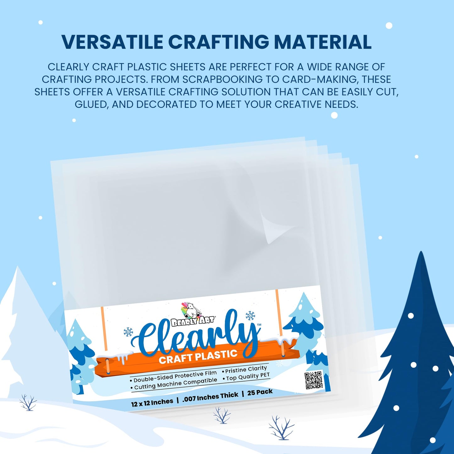 Bearly Art Clearly Craft Plastic - Crystal Clear Acetate Sheets for Crafts 12x12 - .007" - BPA Free - Compatible with Cricut and More - 25 Pack
