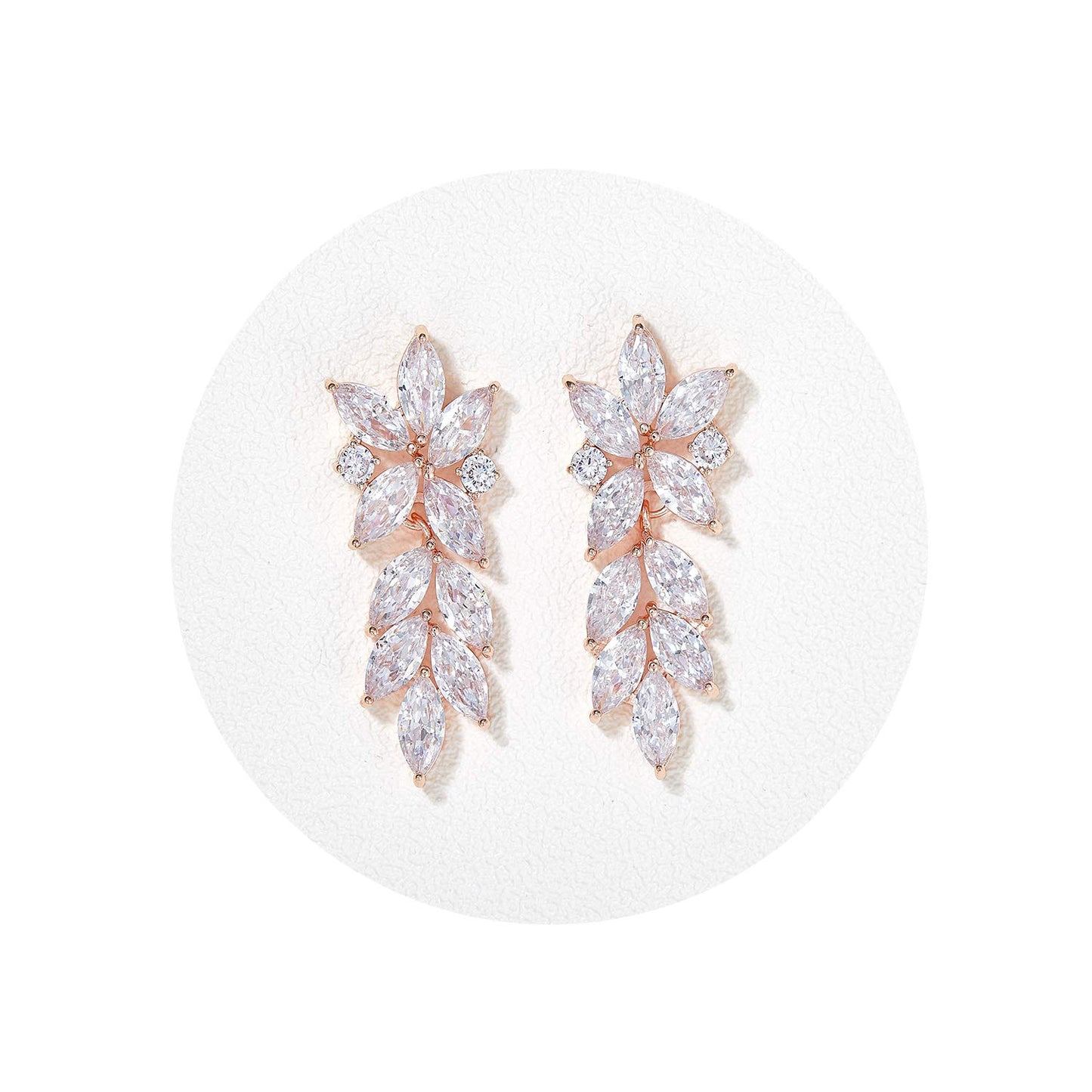 SWEETV Rose Gold Marquise Wedding Earrings for Brides, Bridal Bridesmaid Earrings for Wedding, Cubic Zirconia Dangle Drop Earrings for Women