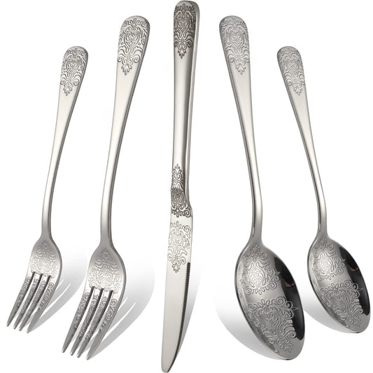 Silverware Set 40 Pieces Stainless Steel Flatware Cutlery Set Service for 8 Kitchen Utensil Tableware Sets Include Knives Forks Spoons for Kitchen Home Restaurant