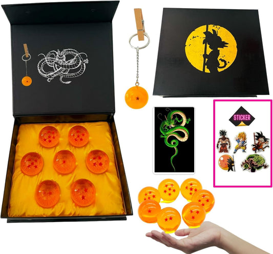 7-Star Sphere Set | Anime-Inspired Crystal Balls with Gift Box - Includes Keychain, Summoning Card & Stickers