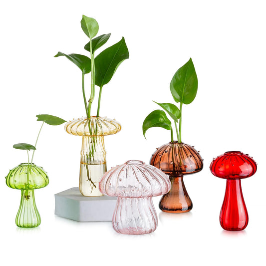 Glasseam Mushroom Plant Propagation Station: 5pcs Colored Glass Mini Terrarium for Plants, Cute Small Propagation Vases for Flowers - Unique Hydroponic Indoor Planters Gifts for Women's Room Decor