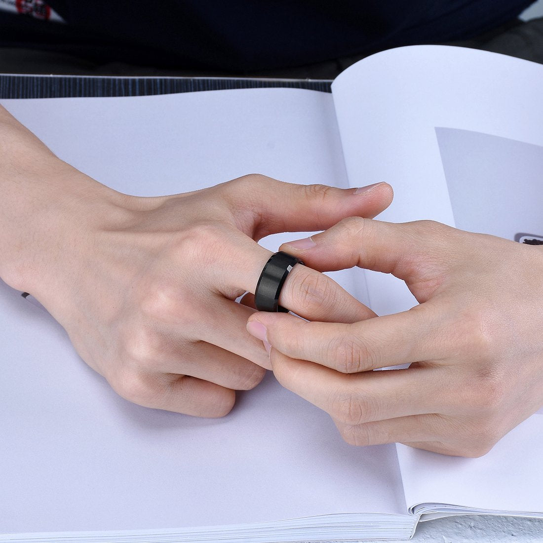 King Will 10mm Men's Black Wedding Ring - Brushed Matte Surface, Beveled Polished Edge, Comfort Fit Size 9