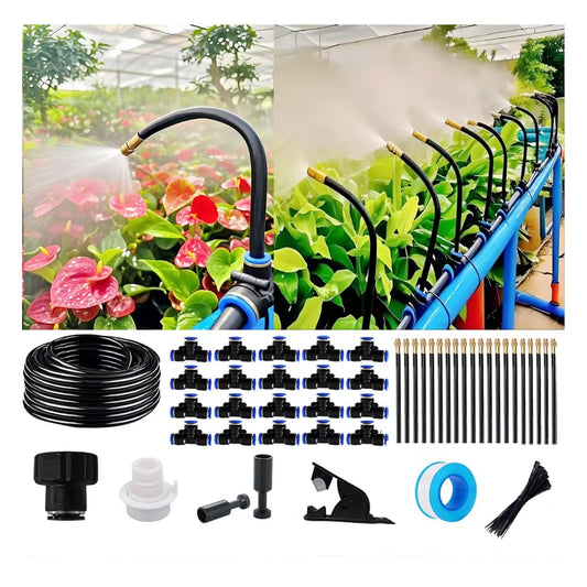 Drip Irrigation Kit Automatic Watering System for Potted Plants, 360 Degree Adjustable Copper Micro Sprinklers, Quick Connect Tubing Fittings for Garden, Lawn, Patio, Balcony (82 FT)