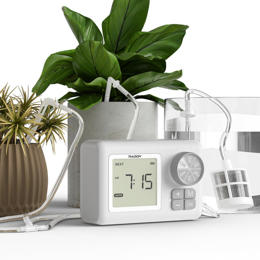 Raddy WS-6 Automatic Plant Waterer, Indoor Drip Irrigation System for 15 Potted Plants, Self Watering with Programmable Timer, LCD Display, USB Power, Water Shortage Alarm for Balcony Greenhouse