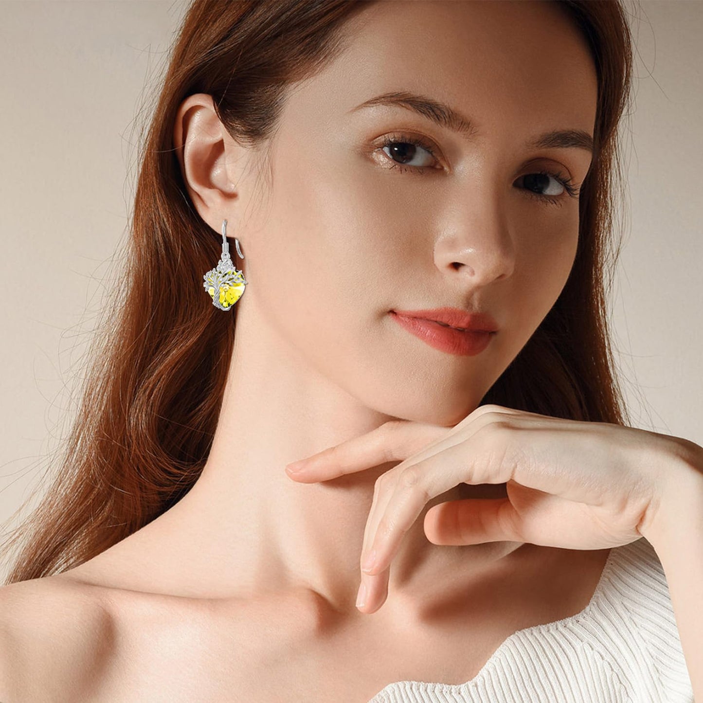 TOUPOP Heart Citrine Earrings Sterling Silver Tree of Life Earrings November Birthstone Jewelry Birthday Mothers Day Gifts for Women Mom Her