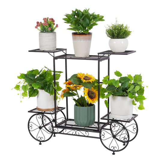 unho Metal Plant Stand Indoor: 6 Tier Garden Cart Flower Planter Pot Holder Parisian Style Wrought Iron Display Shelf Rack Decorating Garden Home Patio Condo Porch