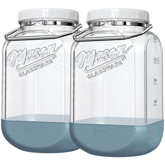 2 Pack 1.5 Gallon Large Glass Jar with Airtight Lid, Wide Mouth Glass Flour Sugar Storage Containers with Scale Marks for Pantry Organizers, Glass Canisters with Heavy-duty Handles & Non-slip Bases