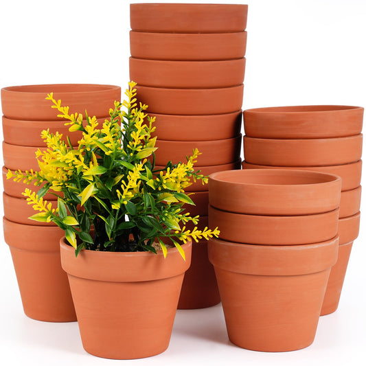 Hsei 24 Pcs 4 Inch Terracotta Pots Flower Pot with Drainage Hole Small Clay Pots for Plants Succulent Indoor Outdoor DIY Crafts Wedding Favor