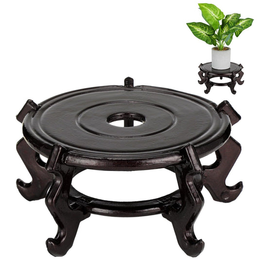 Toyosport 10 in Plastic Plant Stand, Flower Pot Display Base for Indoor Vase, Chinese Fishbowl Planter Pedestal, Round Reddish Brown Finish Furniture Stool for Potted Plants Indoor Outdoor