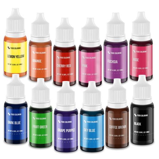 Skiennix Food Coloring Set - 12 Vibrant Liquid Concentrated Colors for Baking, Decorating & Slime Making