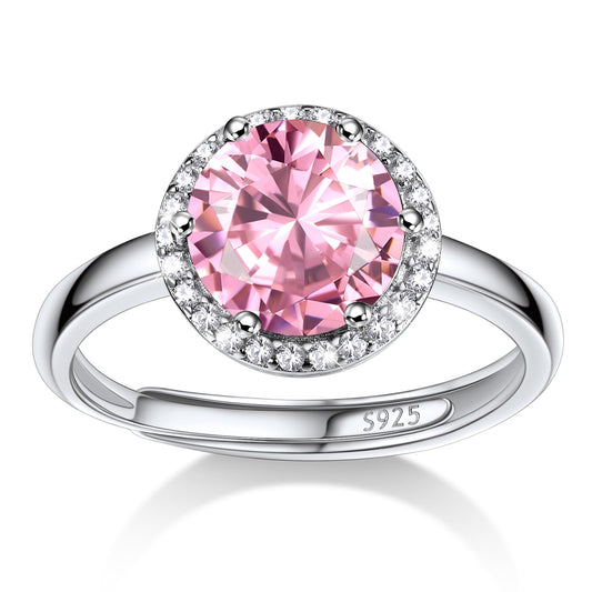 Bestyle Infinity Love Round October Pink Tourmaline Gemstone Rings with Sparkling CUbic Zirconia, Brilliant Love Round Diamond Halo Rings Statement Jewelry for Women
