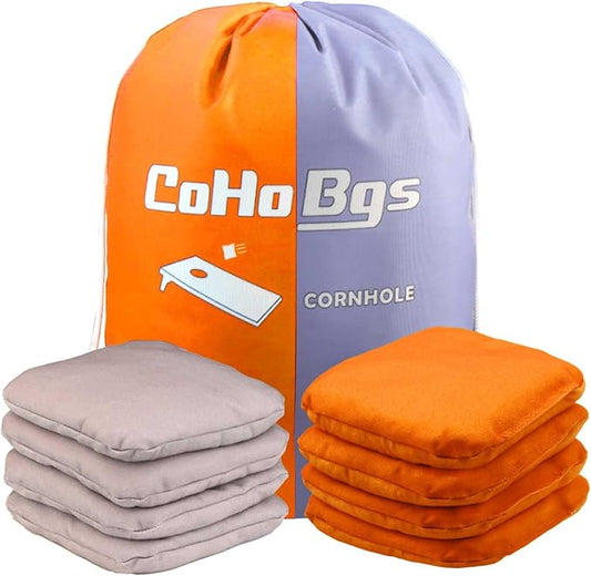 CoHoBgs Corn Hole Bags Set 8, Professional Cornhole Bags Dual-Sided Slick & Stick Resin Filled Suede and Duck Canvas Bean Bag for Cornhole Game Includes Carry Case