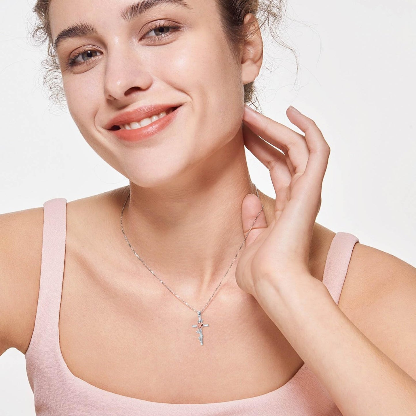 YYB Calla Lily Cross Necklace for Women 925 Sterling Silver Calla Lily Jewelry Dainty Silver Cross Necklace Christian Religious Gifts for Women Mothers Day Gifts