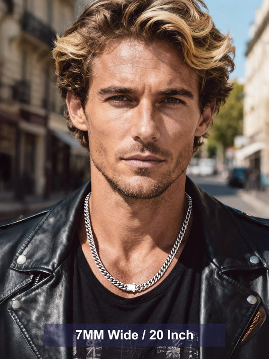 Bandmax Stainless Steel Long Cuban Chain Necklace 28 Inch Cadenas Para Hombre Mens Silver Link Chain Gift for Father Husband Son Grandpa