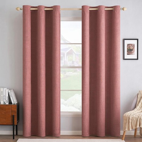 MIULEE Blackout Linen Textured Curtains - Thermal Insulated Dusty Rose Drapes | Luxury Room Darkening 42 x 90 Inch (2 Panels)