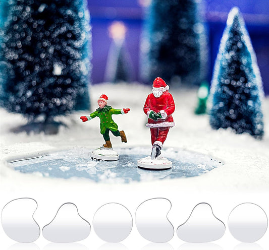 Sieral Miniature Christmas Village Pond - 6-Piece Ice Skating Rink Figurines | 4-Inch Holiday Decor