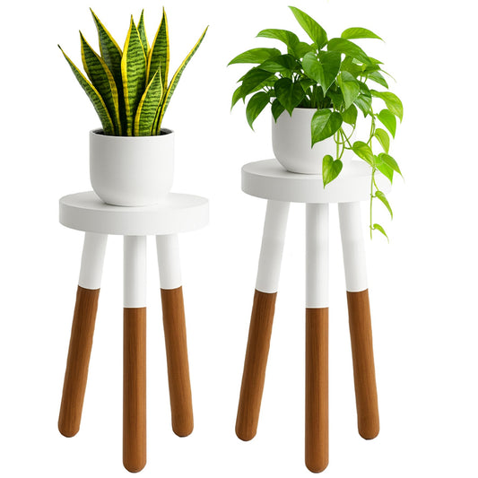 LitaEther 12" Reverse Dipped Wood Plant Stand, Wood Accent Stool,Milking Stool Drinking Table Small Side Table Set (18"+20" Tall)